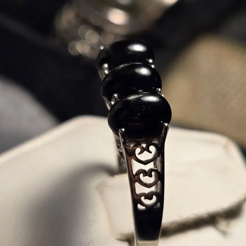 Black tiger eye stones vintage sterling silver ring sz 8.5